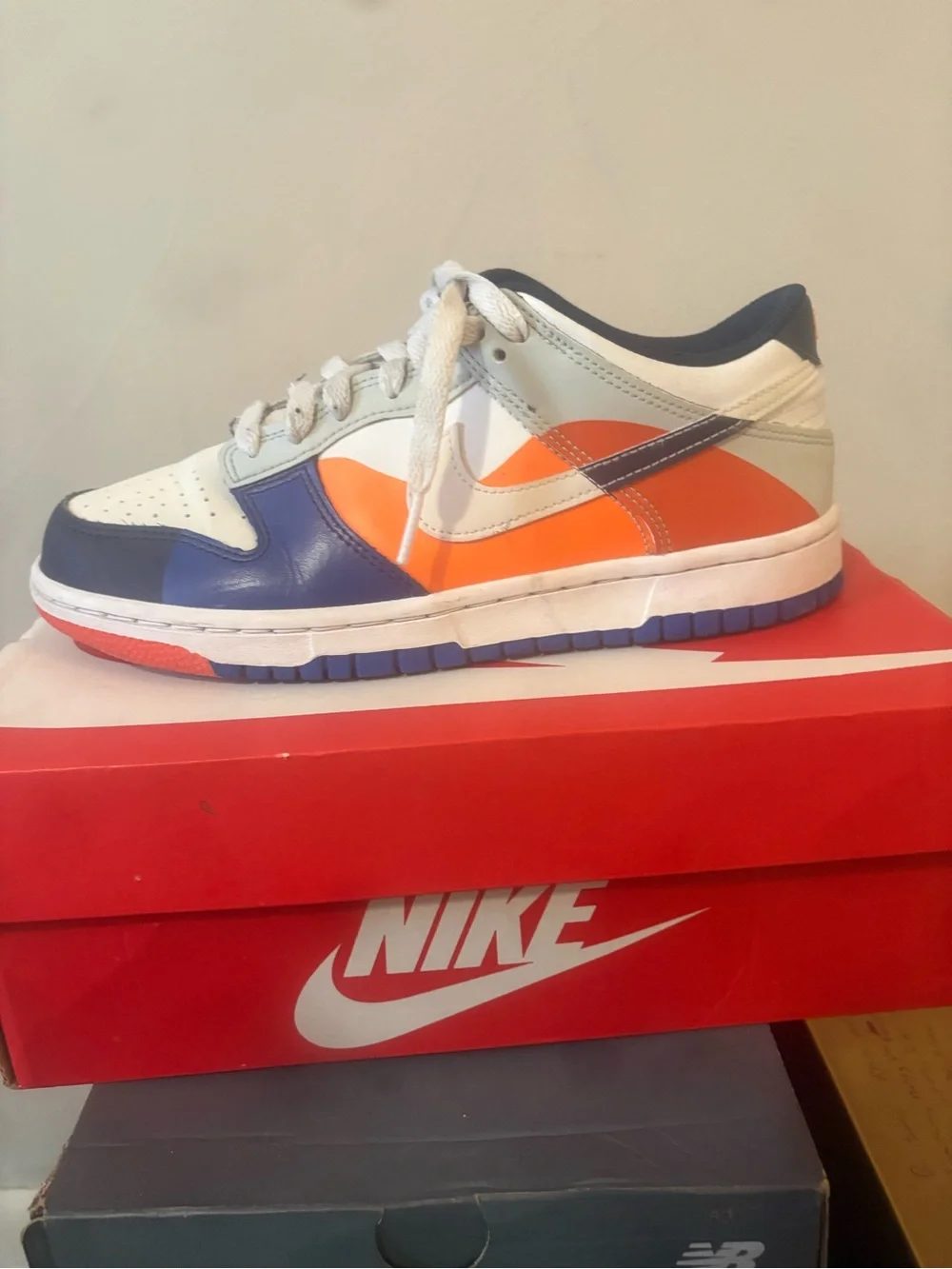 Nike Kids Dunk Low SE White, Orange & Blue Sneakers